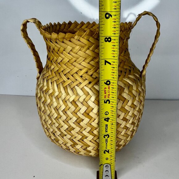 Set 2 Wicker Hand Woven Baskets Tan Handles Tarahumara Planters Boho RARE - Picture 7 of 16